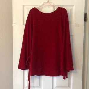 Red bell-sleeve sweater with ties